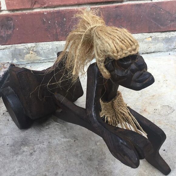 JAVA‎ ISLAND MAN Pulling Cart Hand Crafted Wood Figure Indonesia Primitive - Picture 4 of 7